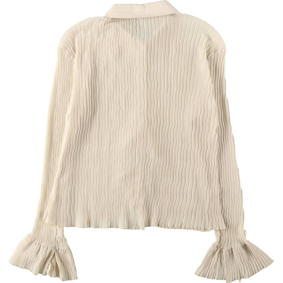 Pleated long-sleeved blouse, women's size L (approx.) polyester Beige type Vintage Second Hand