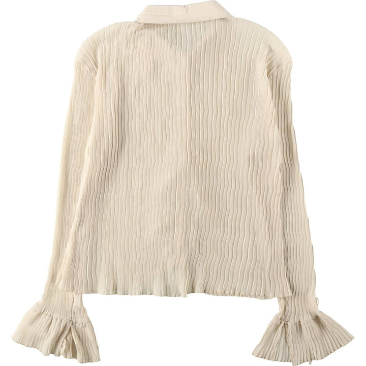 Pleated long-sleeved blouse, women's size L (approx.) polyester Beige type Vintage Second Hand