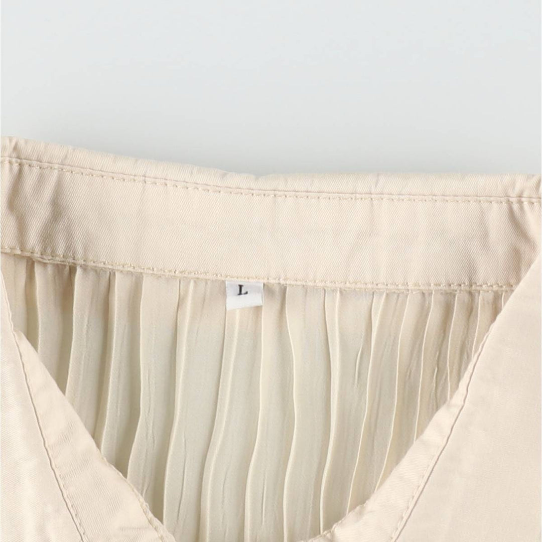 Pleated long-sleeved blouse, women's size L (approx.) polyester Beige type Vintage Second Hand