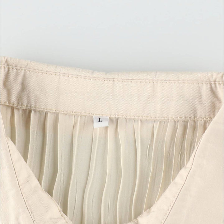 Pleated long-sleeved blouse, women's size L (approx.) polyester Beige type Vintage Second Hand