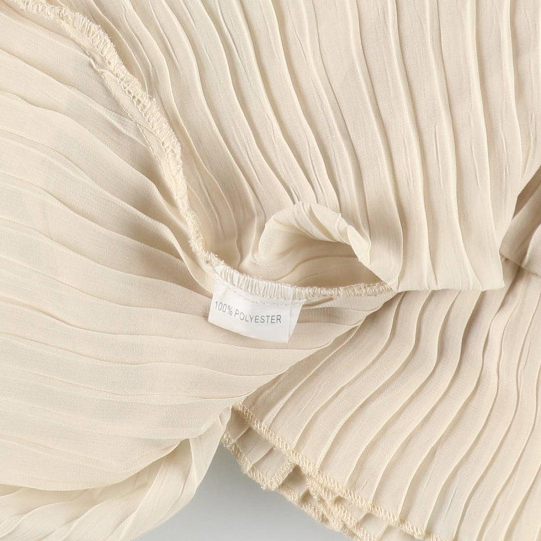 Pleated long-sleeved blouse, women's size L (approx.) polyester Beige type Vintage Second Hand