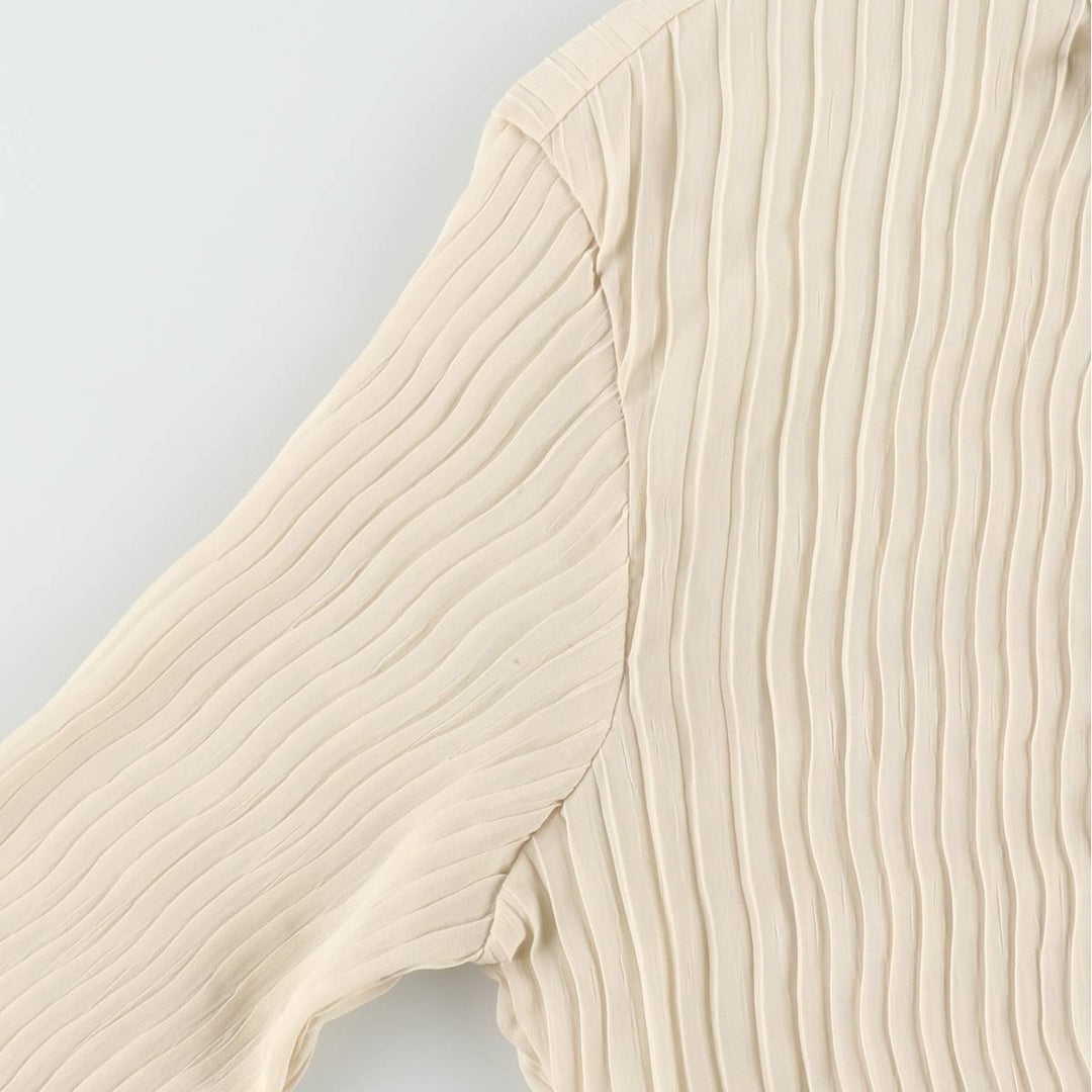 Pleated long-sleeved blouse, women's size L (approx.) polyester Beige type Vintage Second Hand