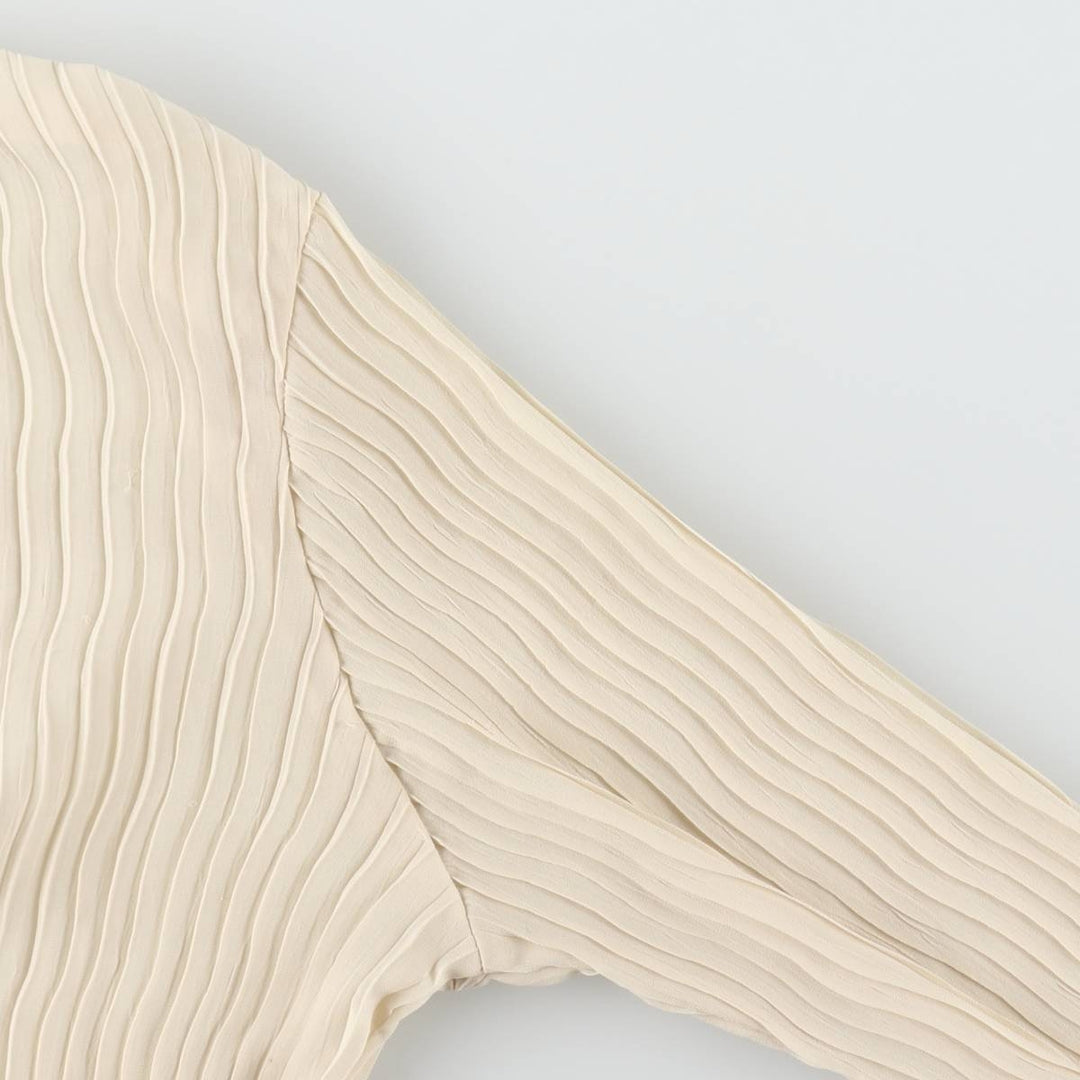 Pleated long-sleeved blouse, women's size L (approx.) polyester Beige type Vintage Second Hand