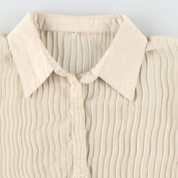 Pleated long-sleeved blouse, women's size L (approx.) polyester Beige type Vintage Second Hand