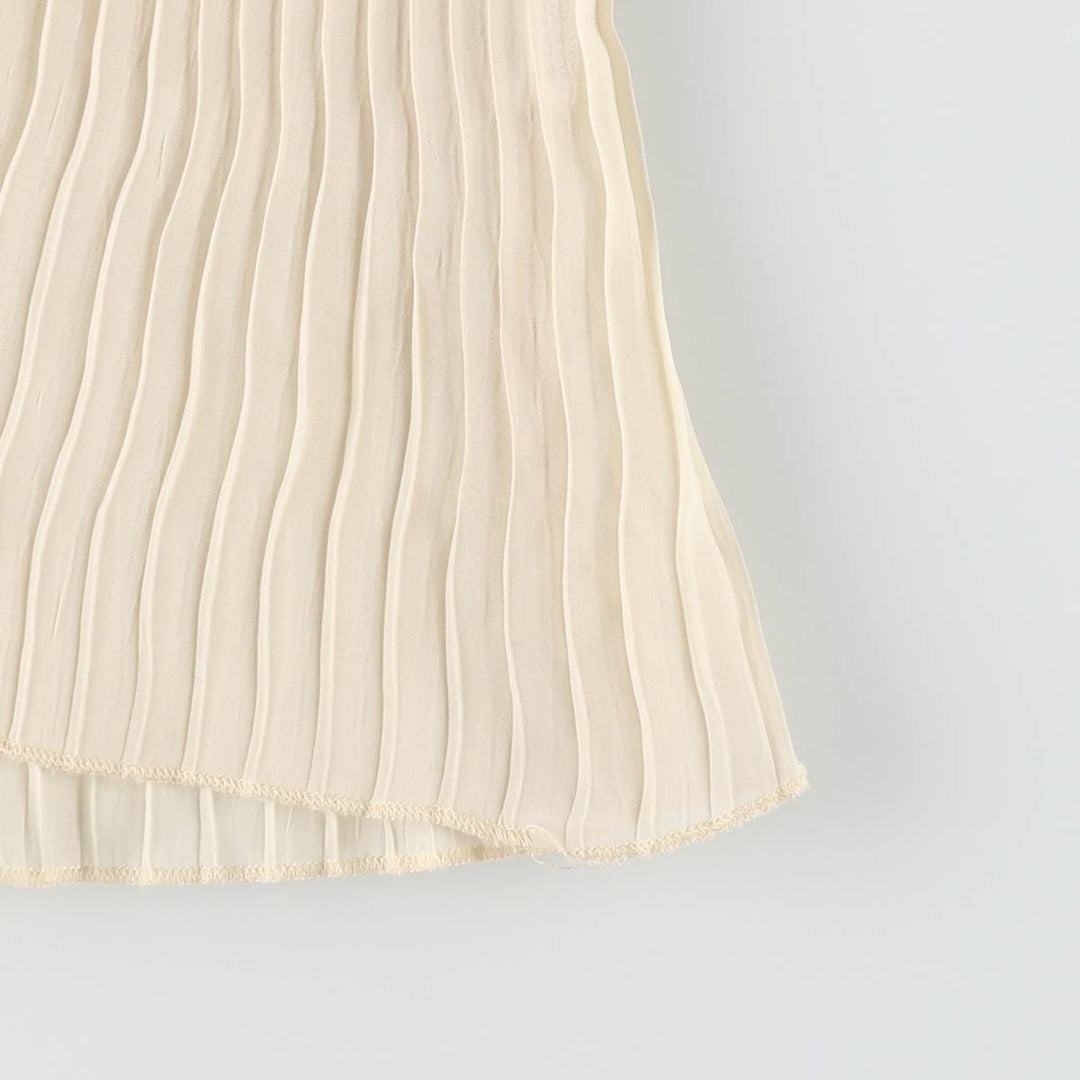 Pleated long-sleeved blouse, women's size L (approx.) polyester Beige type Vintage Second Hand