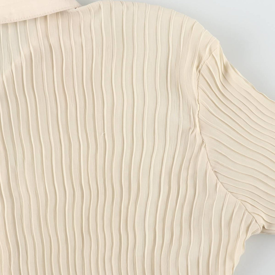 Pleated long-sleeved blouse, women's size L (approx.) polyester Beige type Vintage Second Hand