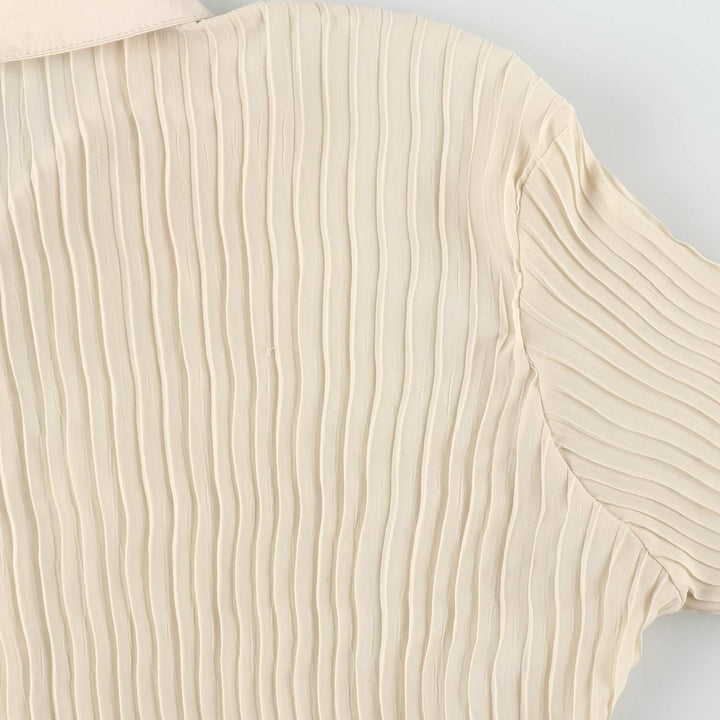 Pleated long-sleeved blouse, women's size L (approx.) polyester Beige type Vintage Second Hand