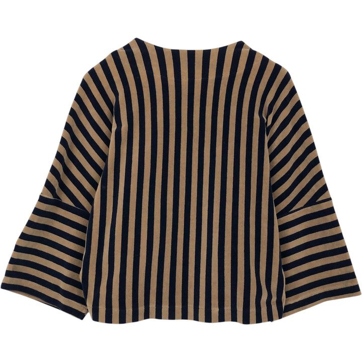chape Stripe Pattern Boat Neck Fishtail Long T-Shirt, Made in Italy, Women's Size M (approx.) polyester brown type Vintage Second Hand