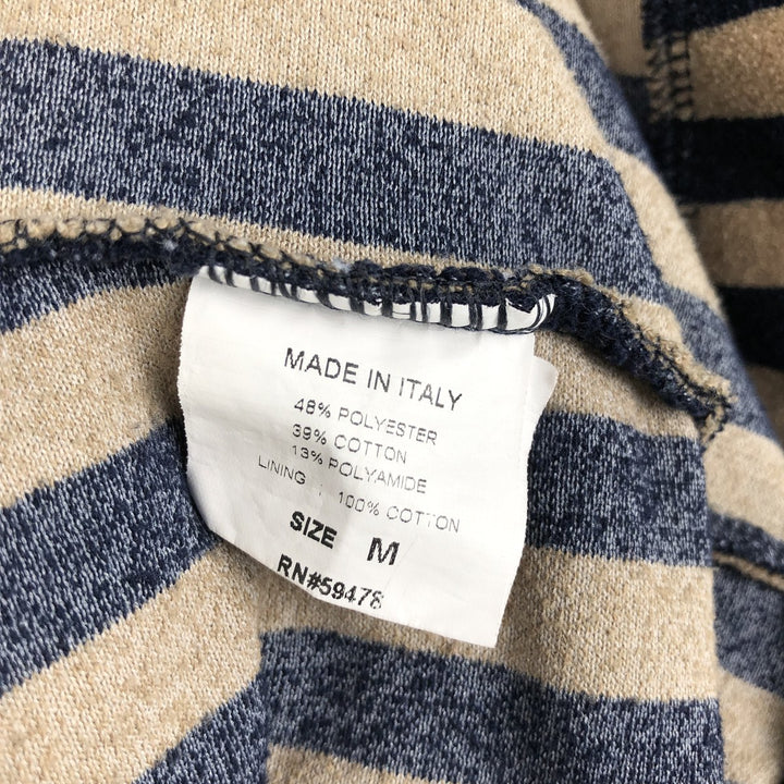 chape Stripe Pattern Boat Neck Fishtail Long T-Shirt, Made in Italy, Women's Size M (approx.) polyester brown type Vintage Second Hand