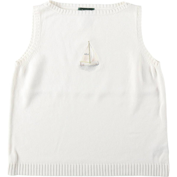 Ralph Lauren boat neck cotton knit vest, women's size XL (approx.) cotton white type Vintage Second Hand