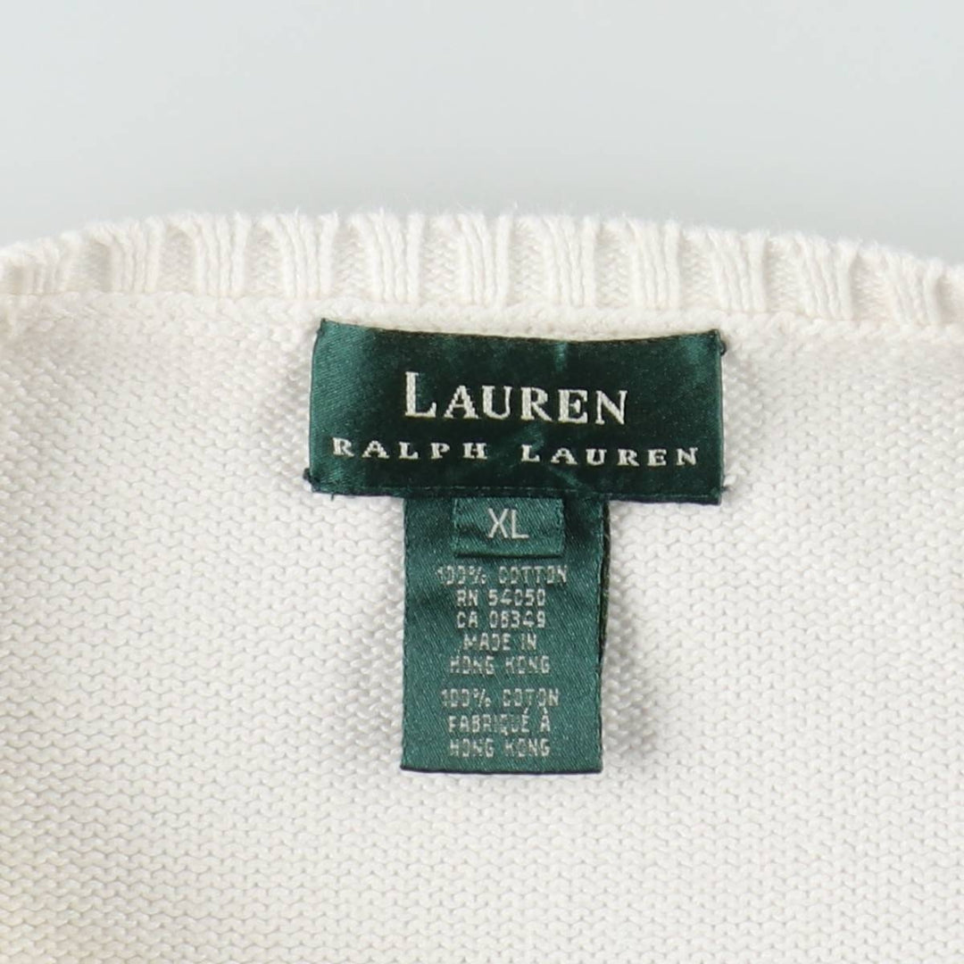 Ralph Lauren boat neck cotton knit vest, women's size XL (approx.) cotton white type Vintage Second Hand