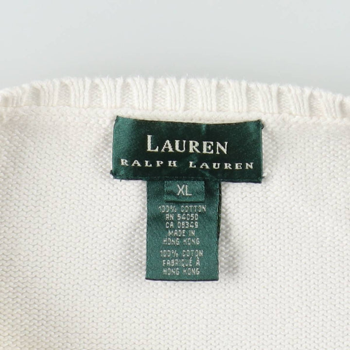 Ralph Lauren boat neck cotton knit vest, women's size XL (approx.) cotton white type Vintage Second Hand