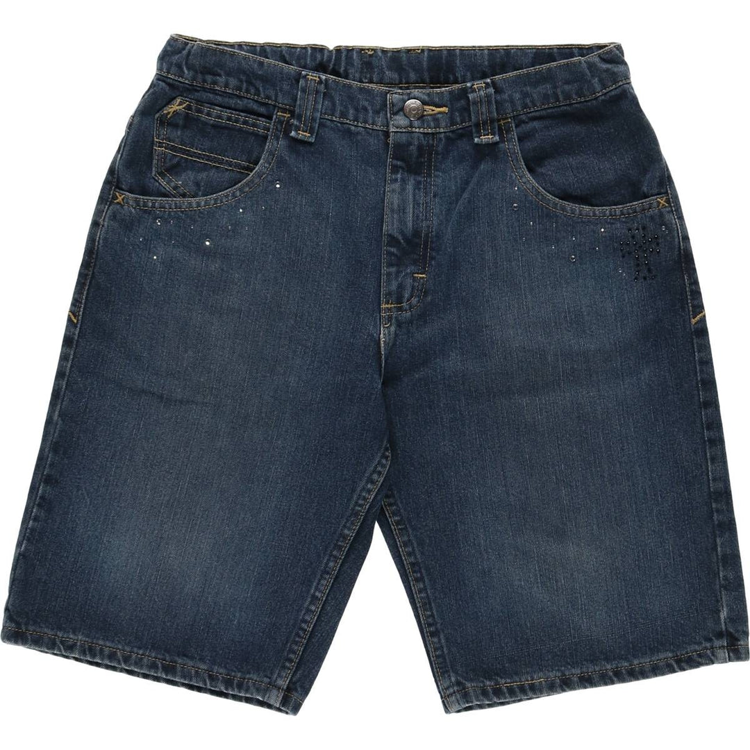Wrangler Rhinestone-embellished Remade Denim Half Pants, Women's XL (W33 equivalent) cotton navy blue type Vintage Second Hand