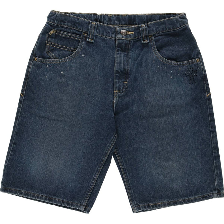 Wrangler Rhinestone-embellished Remade Denim Half Pants, Women's XL (W33 equivalent) cotton navy blue type Vintage Second Hand