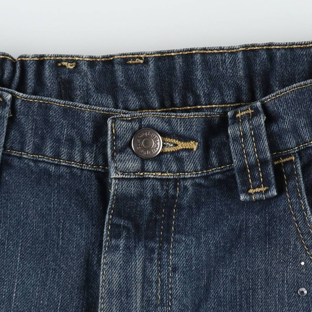 Wrangler Rhinestone-embellished Remade Denim Half Pants, Women's XL (W33 equivalent) cotton navy blue type Vintage Second Hand