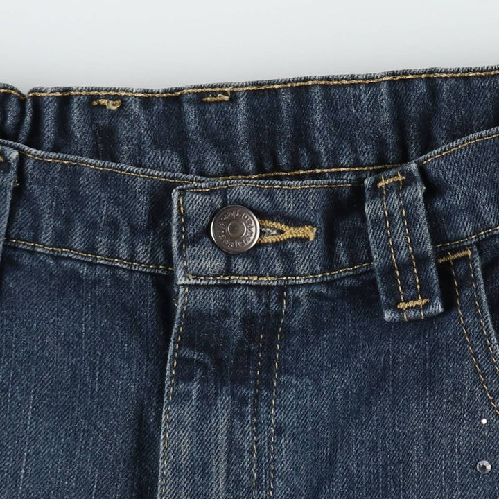 Wrangler Rhinestone-embellished Remade Denim Half Pants, Women's XL (W33 equivalent) cotton navy blue type Vintage Second Hand