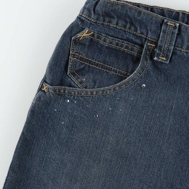 Wrangler Rhinestone-embellished Remade Denim Half Pants, Women's XL (W33 equivalent) cotton navy blue type Vintage Second Hand