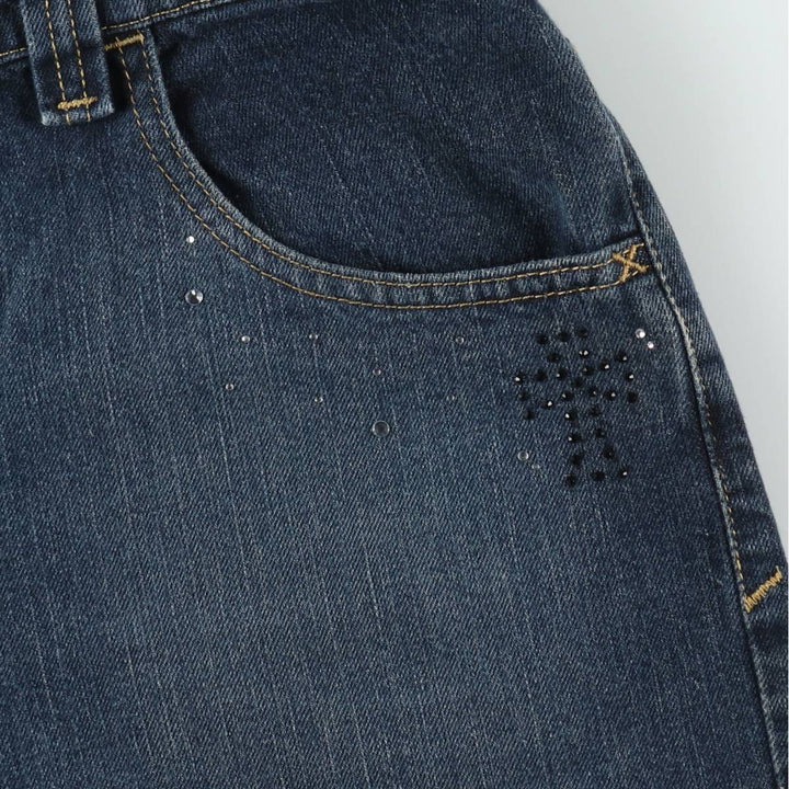 Wrangler Rhinestone-embellished Remade Denim Half Pants, Women's XL (W33 equivalent) cotton navy blue type Vintage Second Hand
