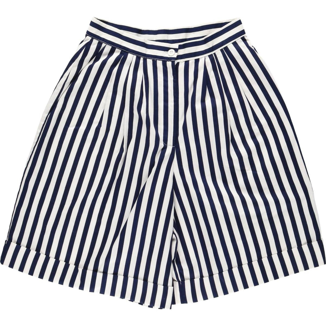 Althuser Stripe Pattern Three-Pleat Cotton Shorts, Made in USA, Women's Size L (W28 equivalent) cotton white type Vintage Second Hand
