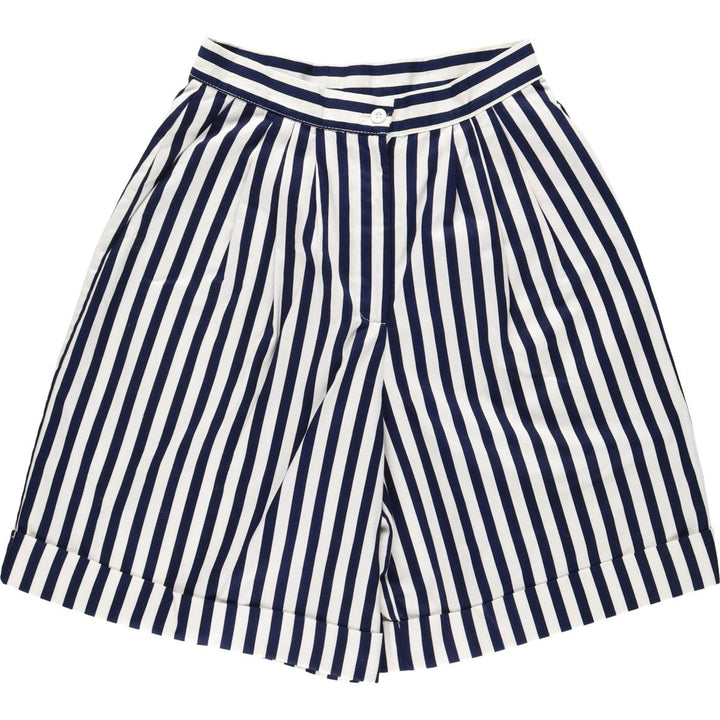 Althuser Stripe Pattern Three-Pleat Cotton Shorts, Made in USA, Women's Size L (W28 equivalent) cotton white type Vintage Second Hand