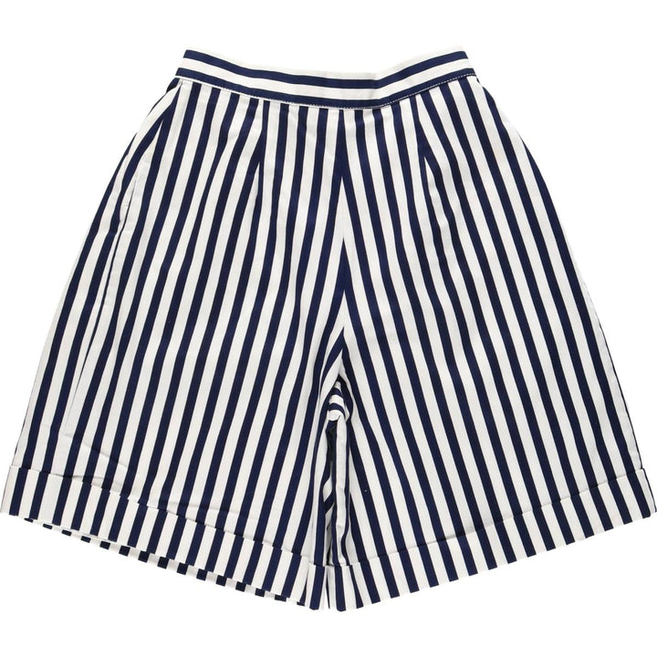 Althuser Stripe Pattern Three-Pleat Cotton Shorts, Made in USA, Women's Size L (W28 equivalent) cotton white type Vintage Second Hand