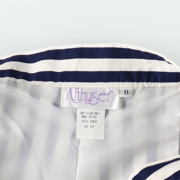 Althuser Stripe Pattern Three-Pleat Cotton Shorts, Made in USA, Women's Size L (W28 equivalent) cotton white type Vintage Second Hand