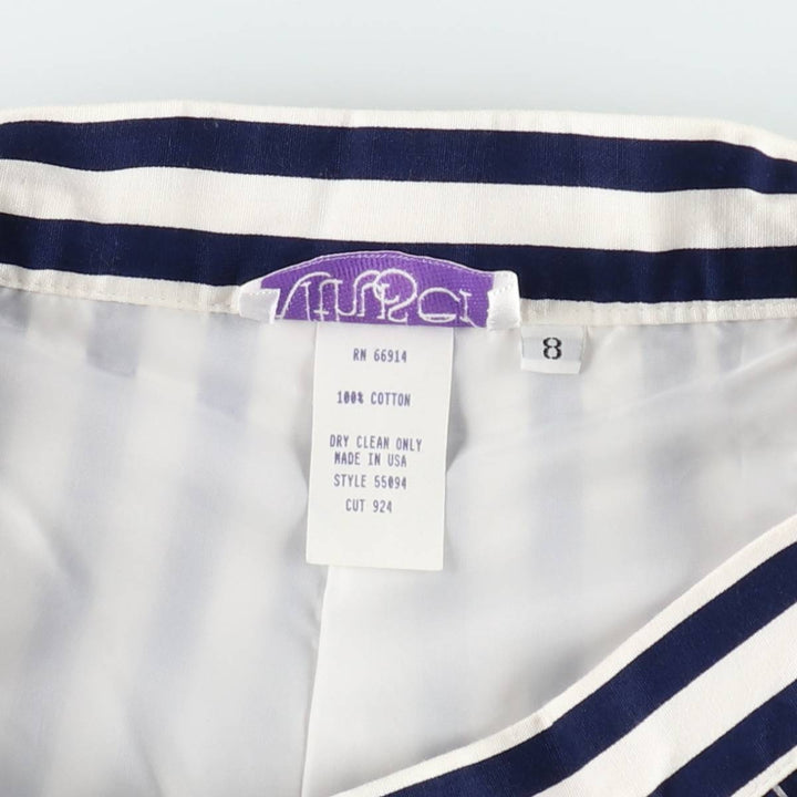 Althuser Stripe Pattern Three-Pleat Cotton Shorts, Made in USA, Women's Size L (W28 equivalent) cotton white type Vintage Second Hand