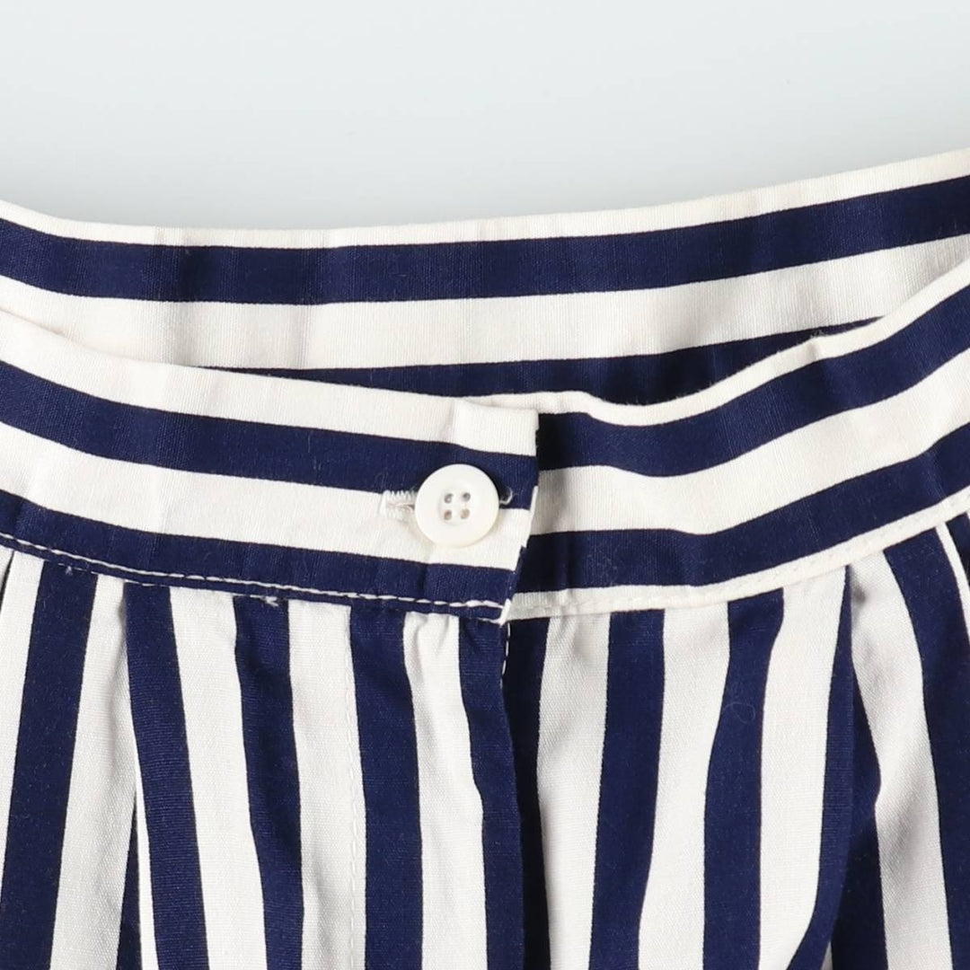Althuser Stripe Pattern Three-Pleat Cotton Shorts, Made in USA, Women's Size L (W28 equivalent) cotton white type Vintage Second Hand