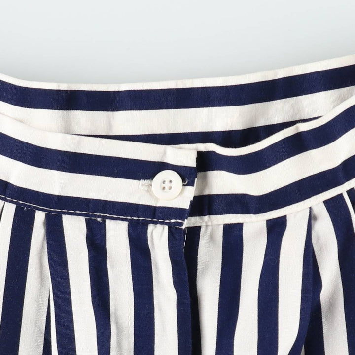 Althuser Stripe Pattern Three-Pleat Cotton Shorts, Made in USA, Women's Size L (W28 equivalent) cotton white type Vintage Second Hand