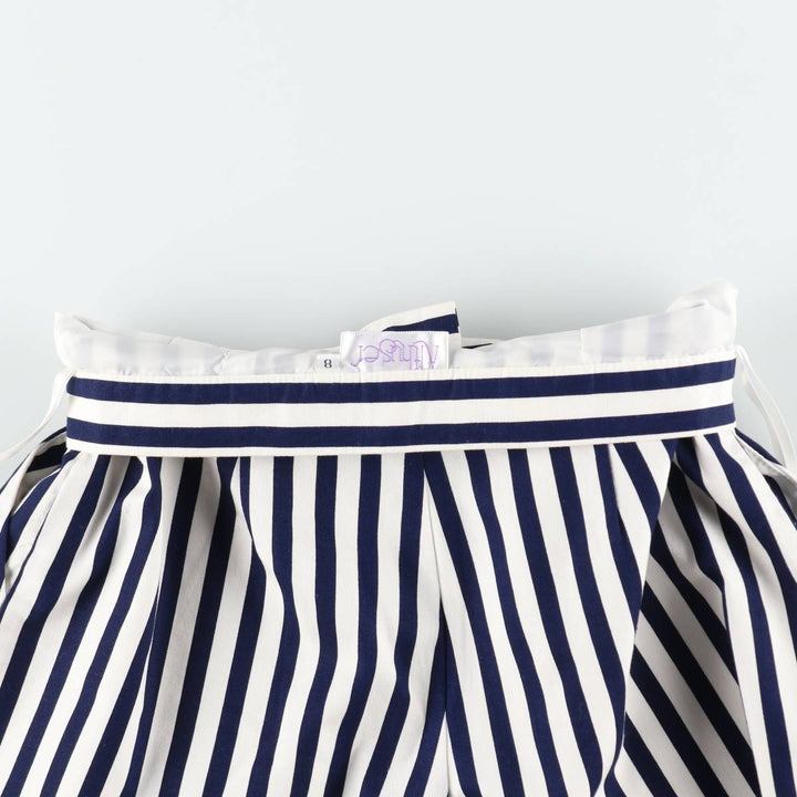 Althuser Stripe Pattern Three-Pleat Cotton Shorts, Made in USA, Women's Size L (W28 equivalent) cotton white type Vintage Second Hand