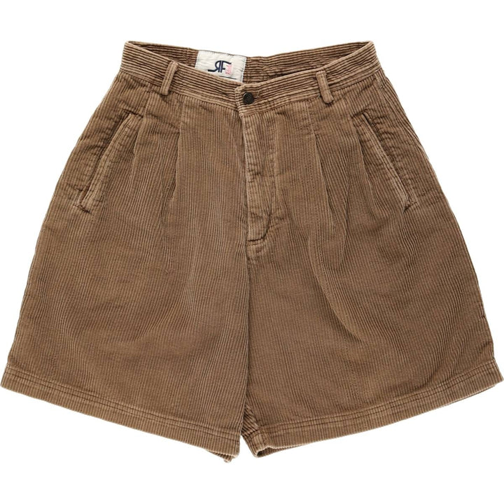 Rafaella Two-Pleat Corduroy Shorts, Women's Size L (equivalent to W28) cotton beige type brown Vintage Second Hand