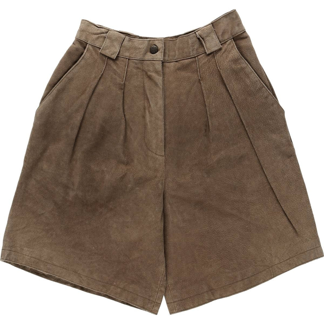 90'S GLOBAL IDENTITY G-III Two-Pleat Suede Leather Shorts, Women's Size L (equivalent to W27), Vintage genuine leather brown type Vintage Second Hand