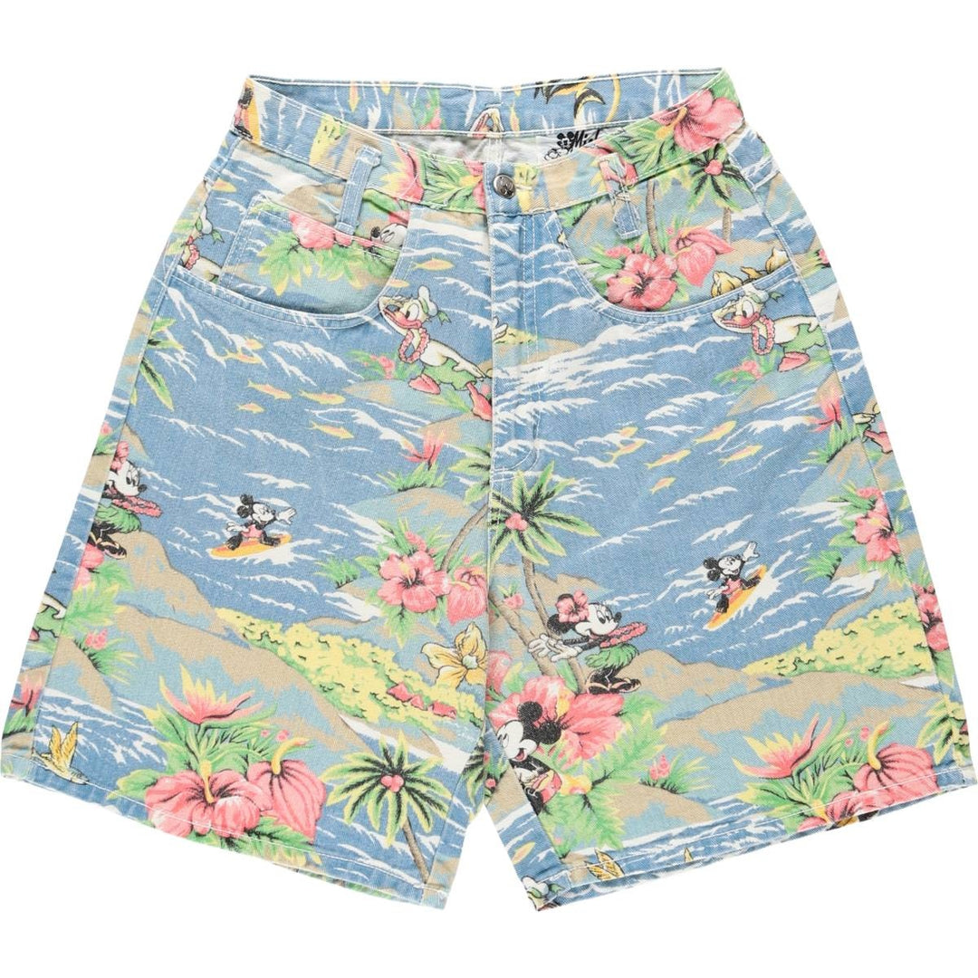 90'S Mickey by Jerry Leigh Disney all-over print cotton shorts, made in the USA, women's size L (equivalent to w27). cotton blue type Vintage Second Hand