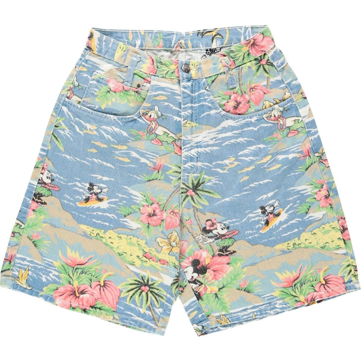 90'S Mickey by Jerry Leigh Disney all-over print cotton shorts, made in the USA, women's size L (equivalent to w27). cotton blue type Vintage Second Hand