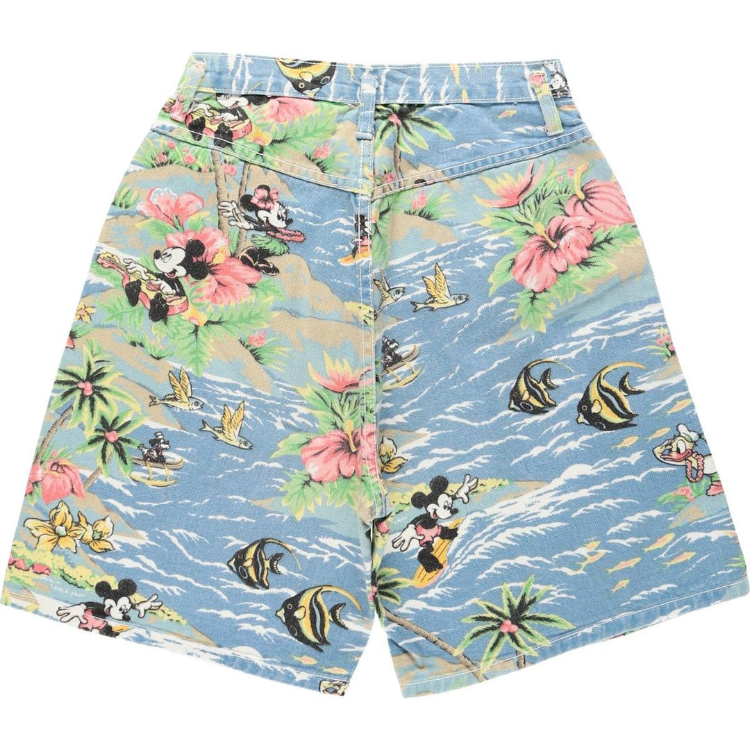 90'S Mickey by Jerry Leigh Disney all-over print cotton shorts, made in the USA, women's size L (equivalent to w27). cotton blue type Vintage Second Hand