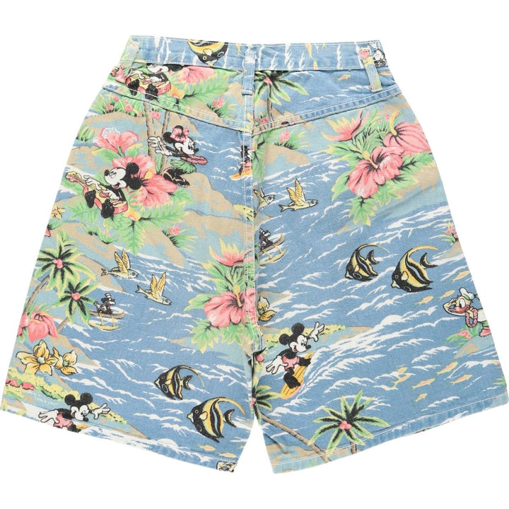 90'S Mickey by Jerry Leigh Disney all-over print cotton shorts, made in the USA, women's size L (equivalent to w27). cotton blue type Vintage Second Hand