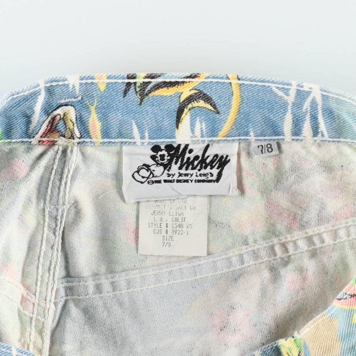 90'S Mickey by Jerry Leigh Disney all-over print cotton shorts, made in the USA, women's size L (equivalent to w27). cotton blue type Vintage Second Hand