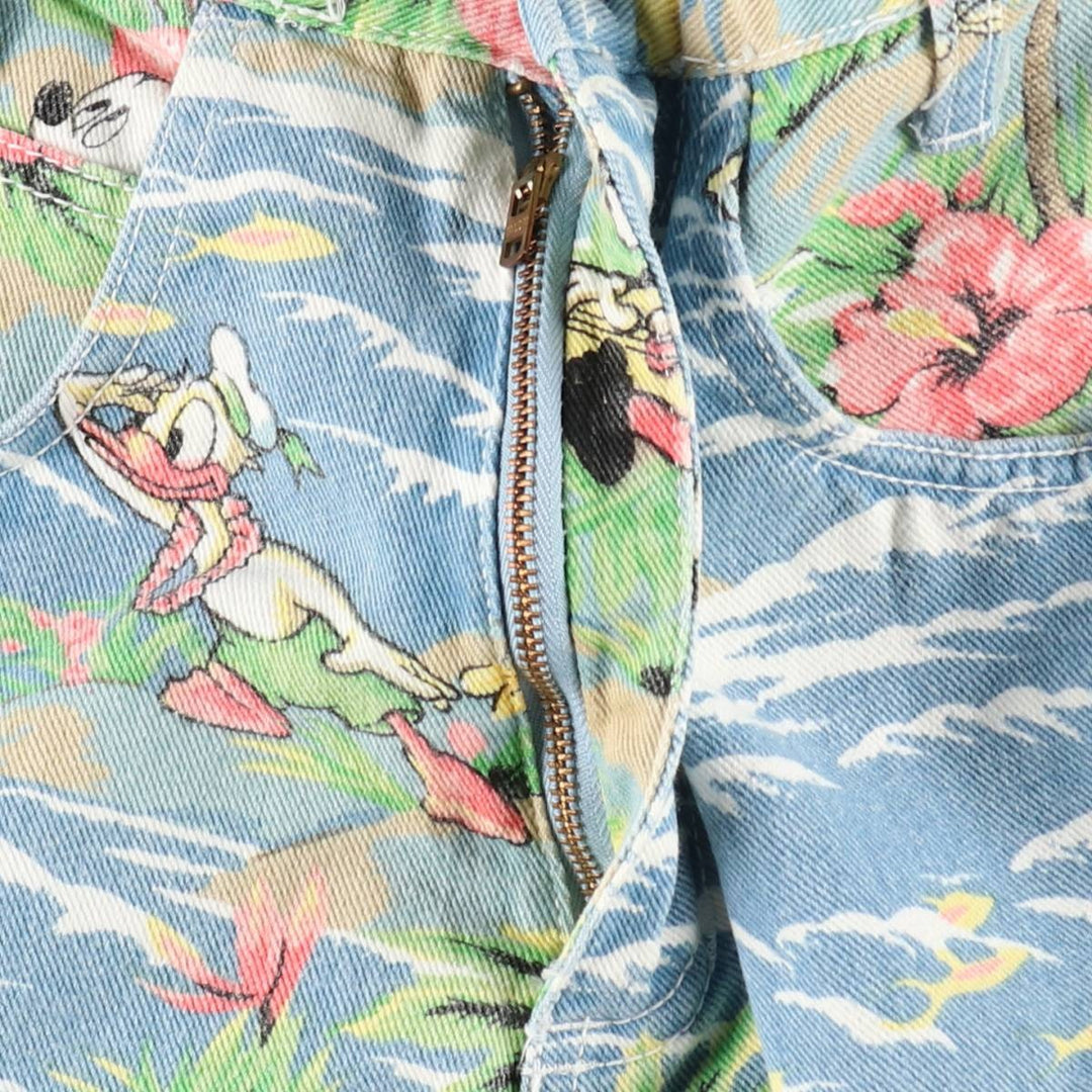 90'S Mickey by Jerry Leigh Disney all-over print cotton shorts, made in the USA, women's size L (equivalent to w27). cotton blue type Vintage Second Hand