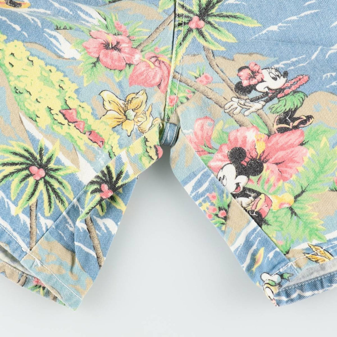 90'S Mickey by Jerry Leigh Disney all-over print cotton shorts, made in the USA, women's size L (equivalent to w27). cotton blue type Vintage Second Hand
