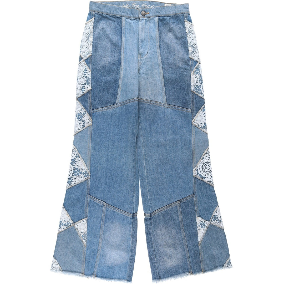 We The Free Cut-off Patchwork Bootcut Denim Pants, Women's XL (equivalent to W32) cotton blue type Vintage Second Hand