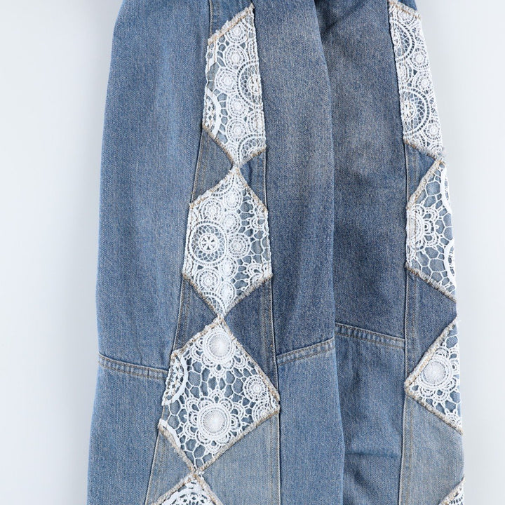 We The Free Cut-off Patchwork Bootcut Denim Pants, Women's XL (equivalent to W32) cotton blue type Vintage Second Hand
