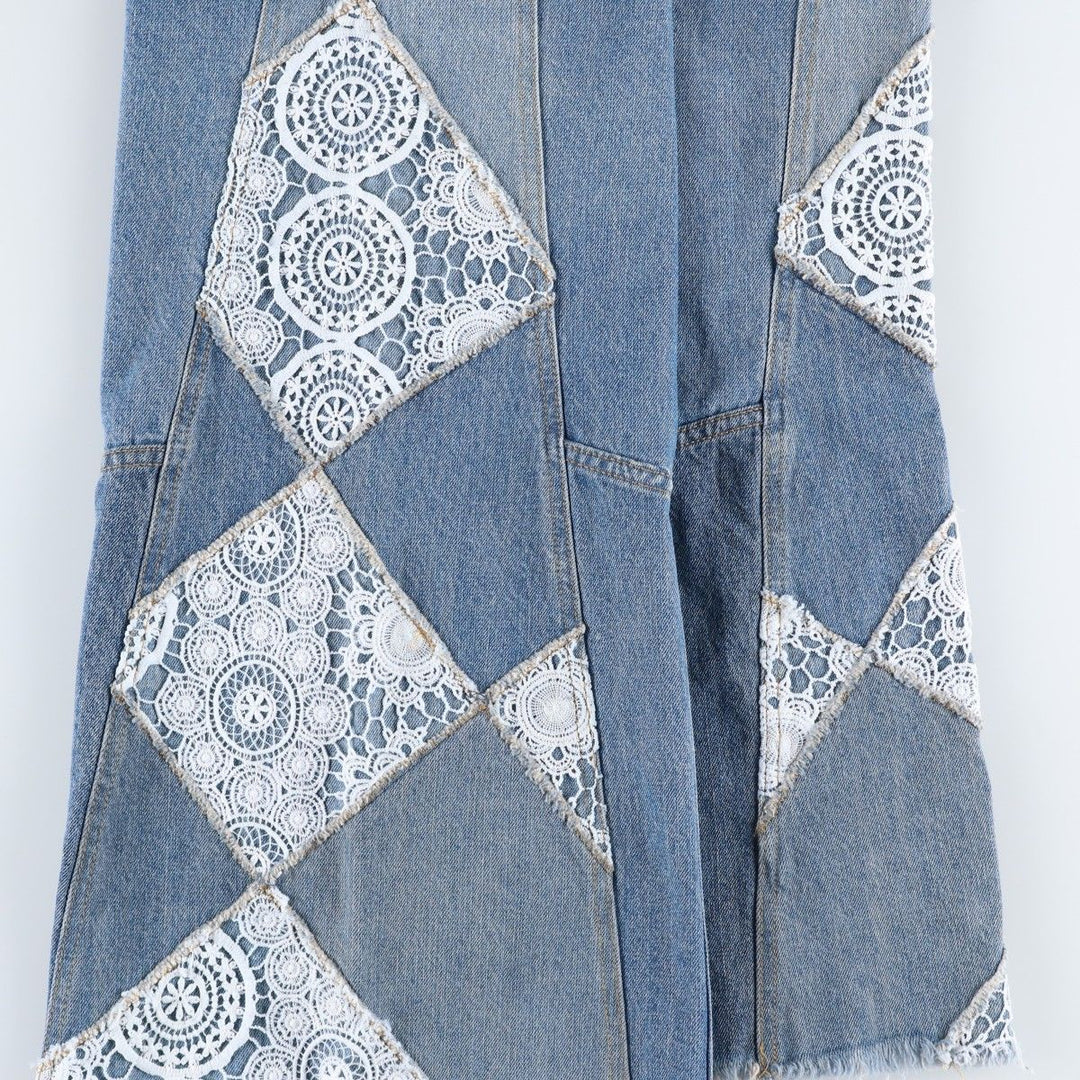 We The Free Cut-off Patchwork Bootcut Denim Pants, Women's XL (equivalent to W32) cotton blue type Vintage Second Hand