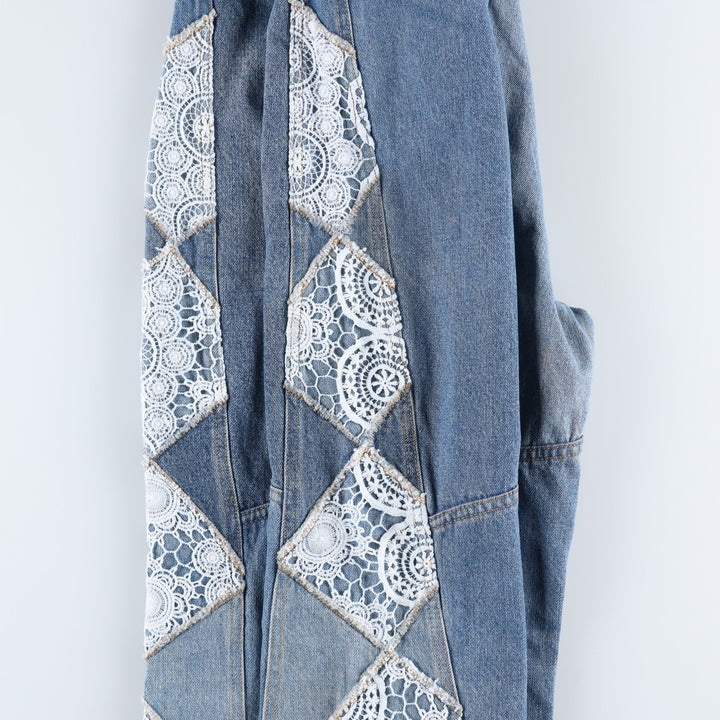 We The Free Cut-off Patchwork Bootcut Denim Pants, Women's XL (equivalent to W32) cotton blue type Vintage Second Hand