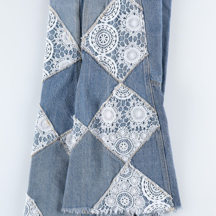 We The Free Cut-off Patchwork Bootcut Denim Pants, Women's XL (equivalent to W32) cotton blue type Vintage Second Hand