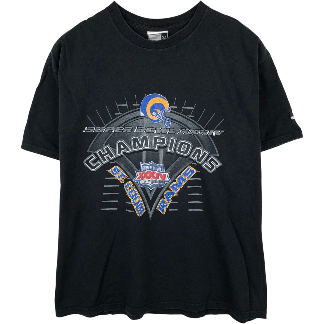 2000'S Puma NFL St. Louis Rams Super Bowl XXIV Sports Print T-Shirt, Made in USA, Men's Size XL (approx.) cotton black type Vintage Second Hand