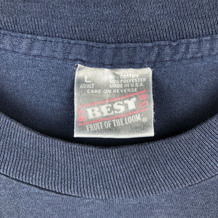 90'S Fruit of the Loom printed T-shirt, made in the USA, men's size L, vintage cotton navy blue type Vintage Second Hand