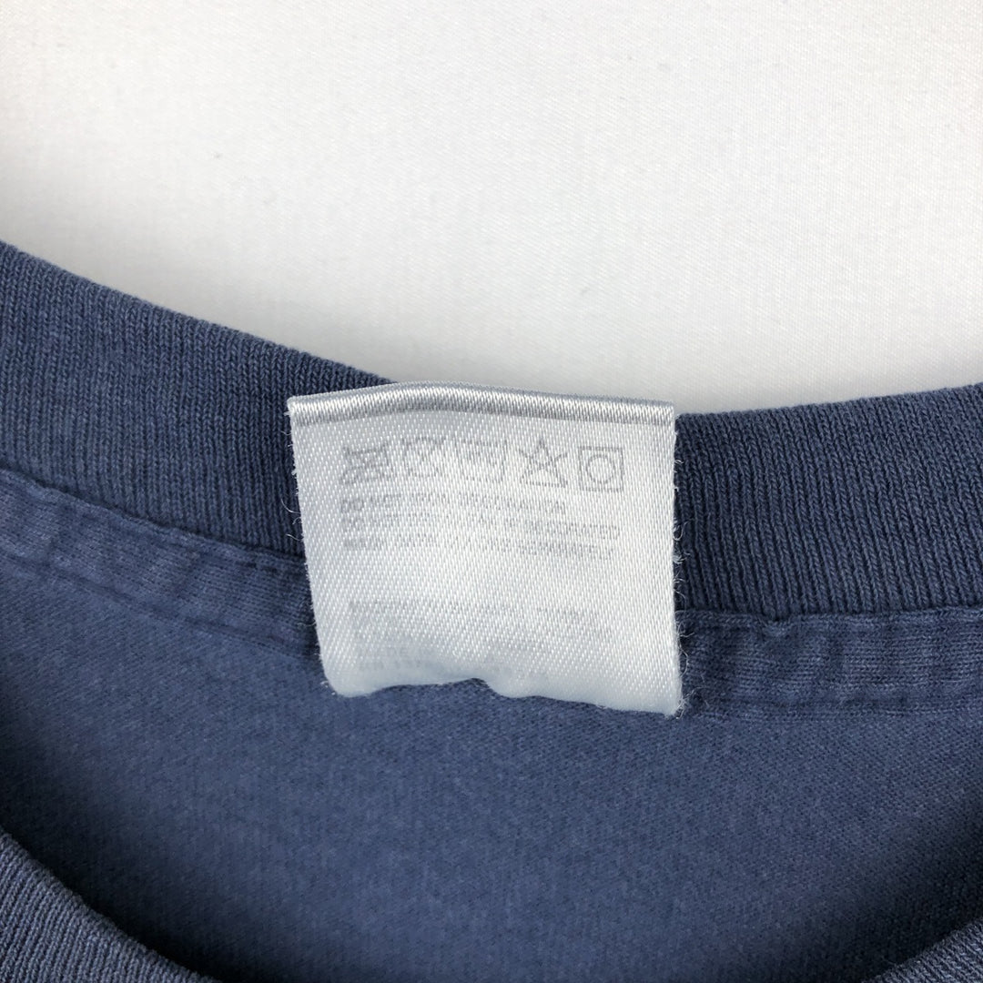 90'S Fruit of the Loom printed T-shirt, made in the USA, men's size L, vintage cotton navy blue type Vintage Second Hand