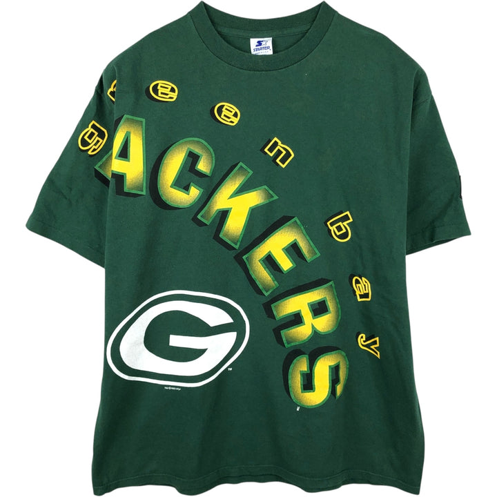 90'S Starter NFL Green Bay Packers Large Print Logo T-Shirt, Made in USA, Men's XL equivalent, Vintage cotton Green type dark green Vintage Second Hand