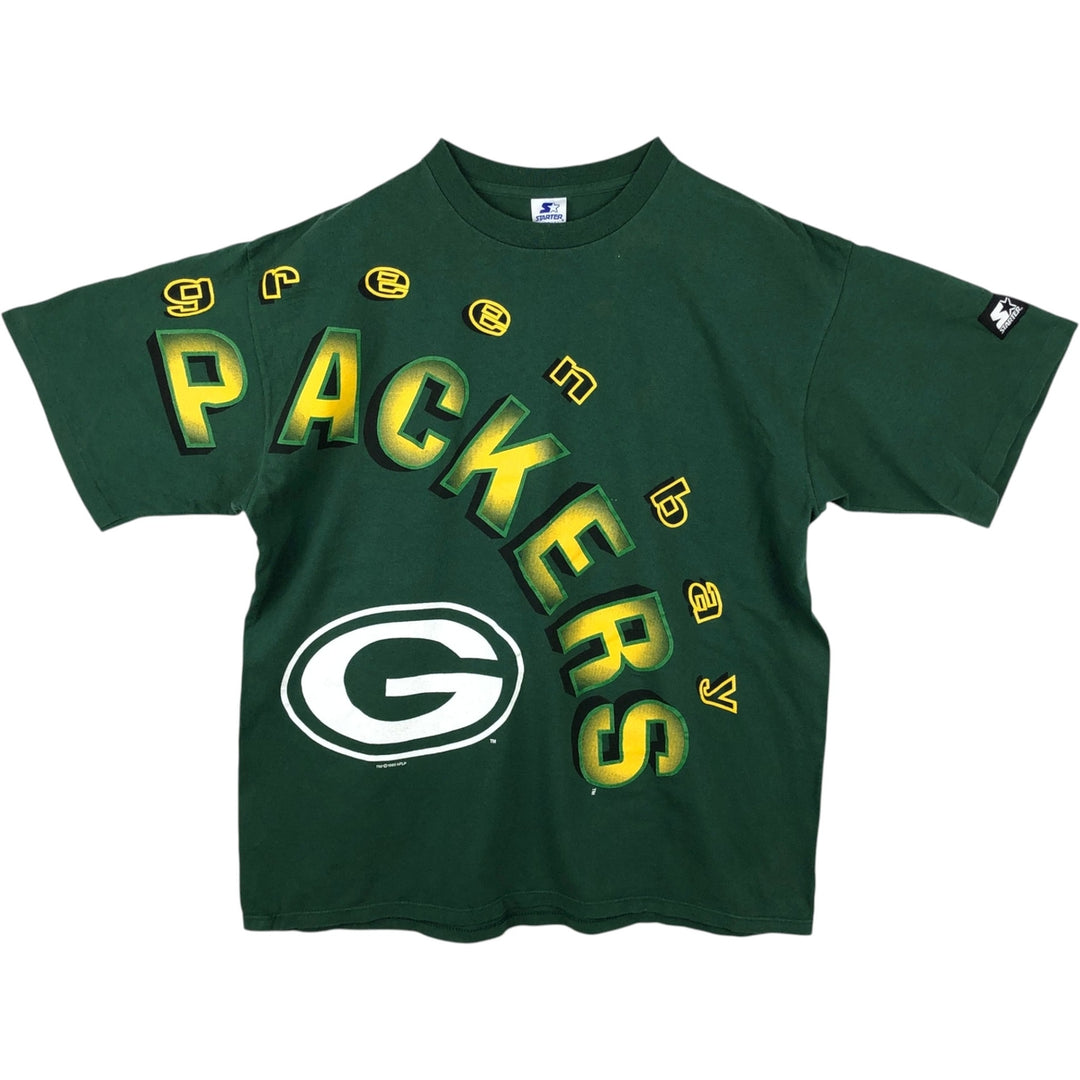 90'S Starter NFL Green Bay Packers Large Print Logo T-Shirt, Made in USA, Men's XL equivalent, Vintage cotton Green type dark green Vintage Second Hand