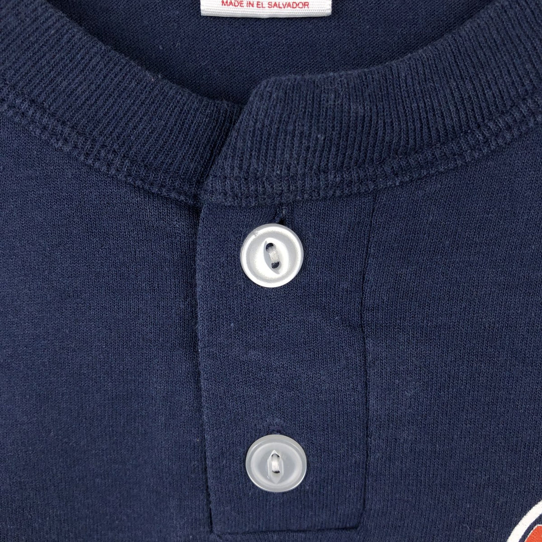 90'S Russell MLB Detroit Tigers Henley Neck Sports Print T-Shirt, Men's Size M (approx.), Vintage cotton navy blue type Vintage Second Hand